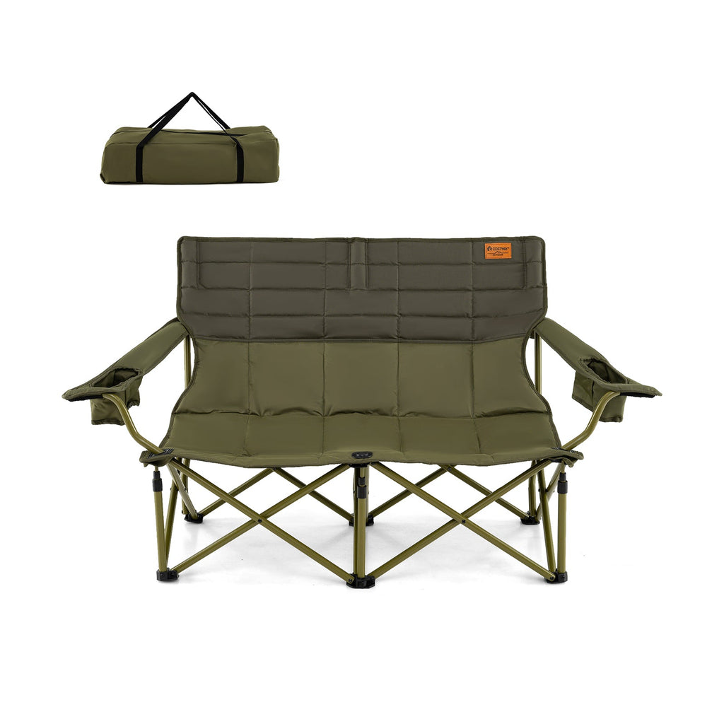 Oversized Camping Chair Folding Loveseat Camping Couch with Cup Holders & Thick Padding