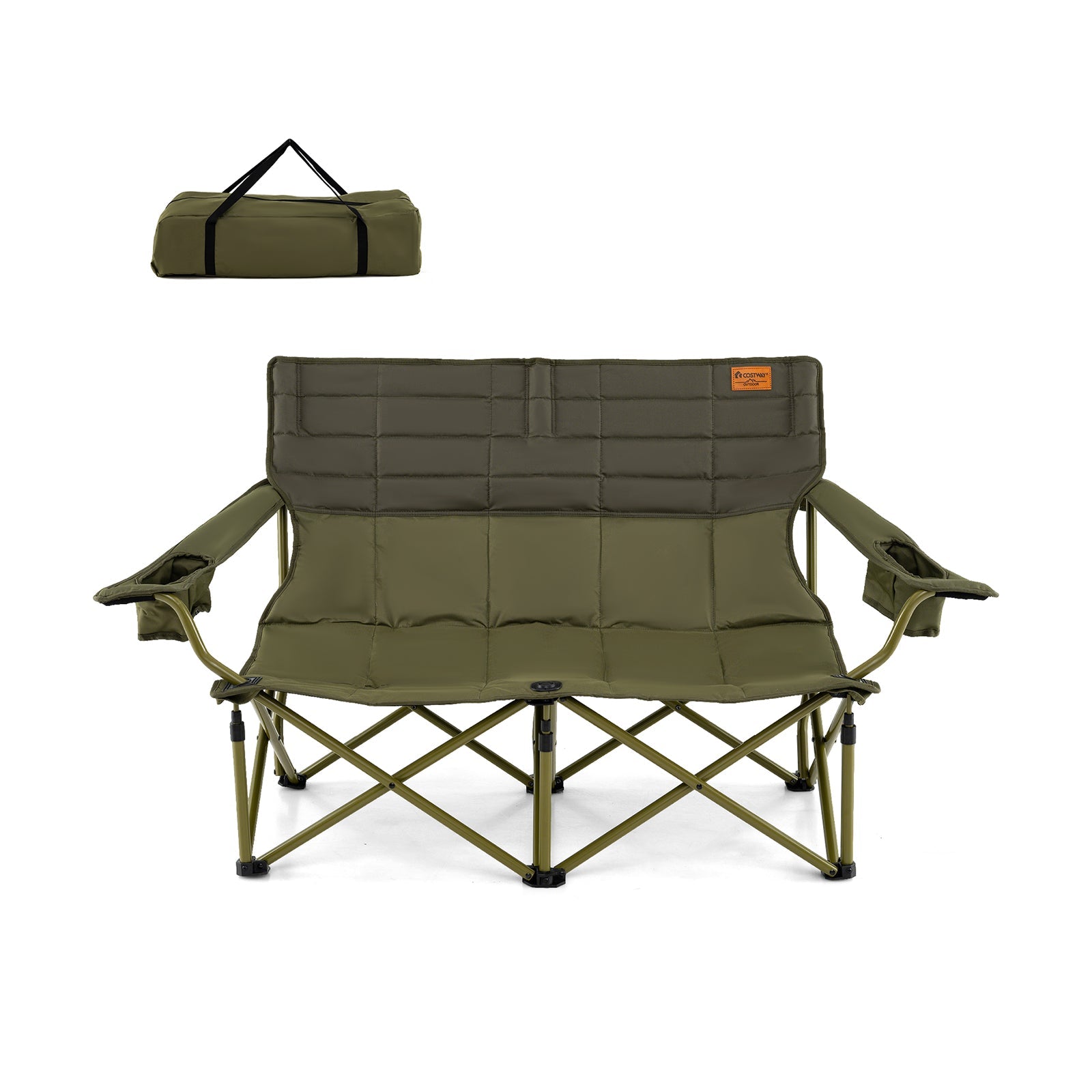 Oversized Camping Chair Folding Loveseat Camping Couch with Cup Holders & Thick Padding