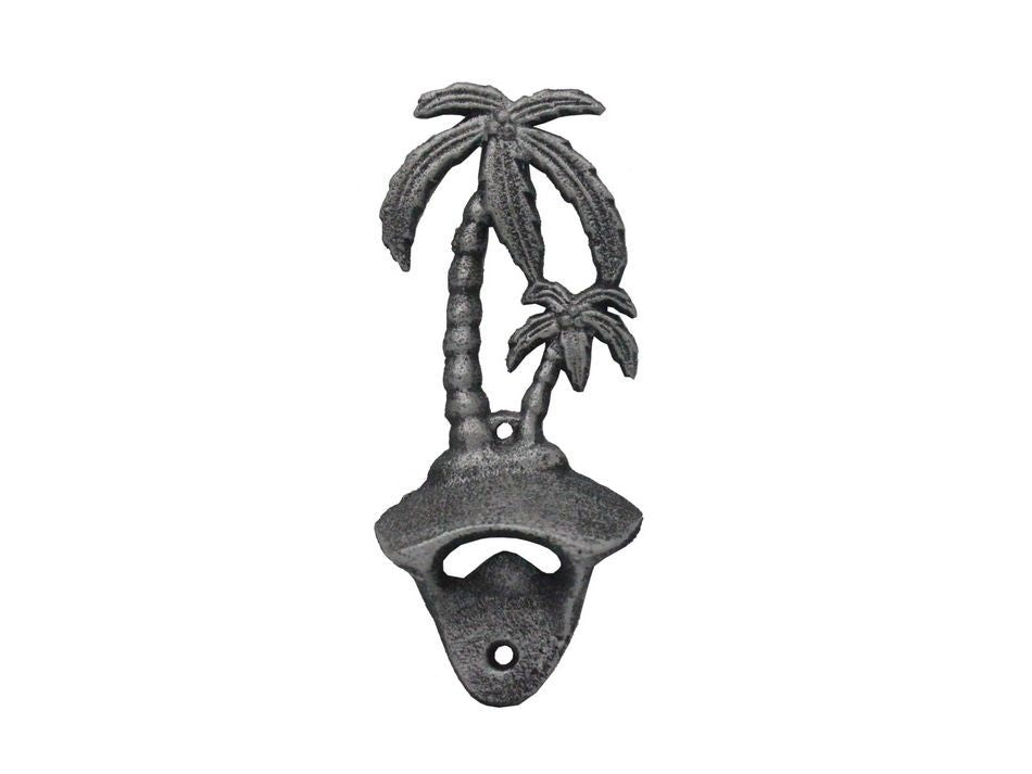 Rustic Silver Cast Iron Wall Mounted Palmtree Bottle Opener 6""