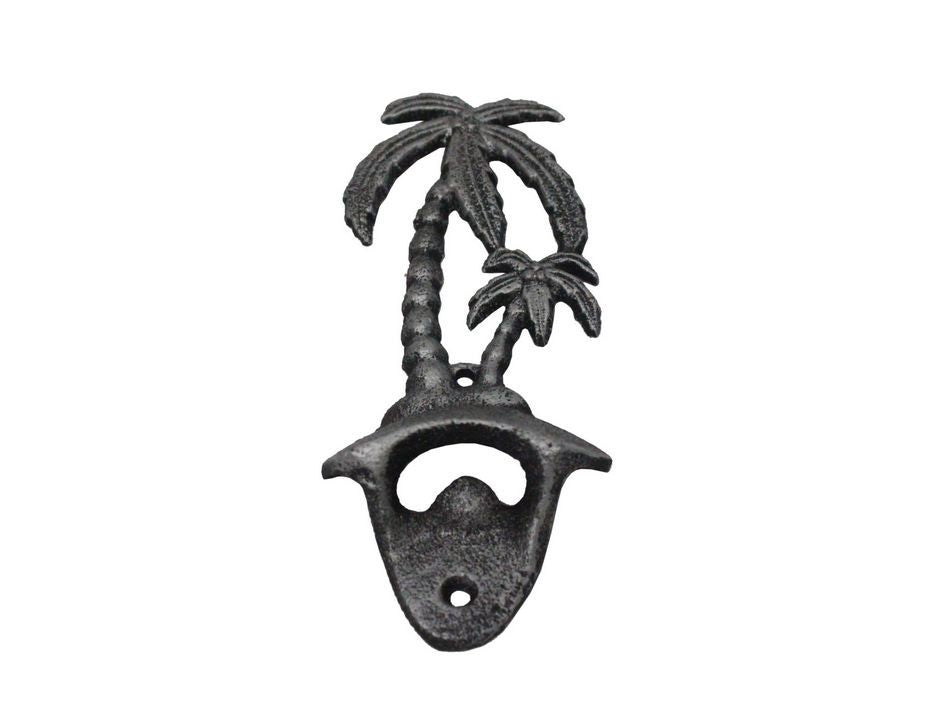 Rustic Silver Cast Iron Wall Mounted Palmtree Bottle Opener 6""
