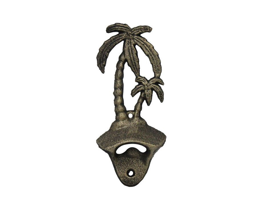 Rustic Gold Cast Iron Wall Mounted Palmtree Bottle Opener 6""