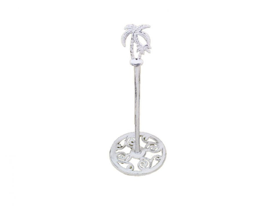 Whitewashed Cast Iron Palm Tree Extra Toilet Paper Stand 17""