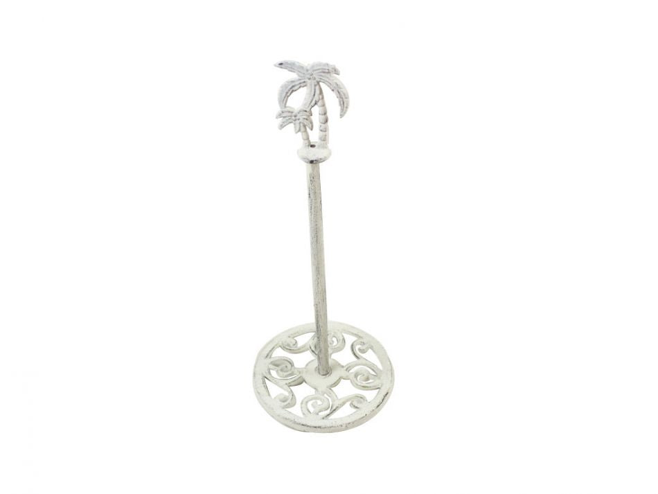 Whitewashed Cast Iron Palm Tree Extra Toilet Paper Stand 17""