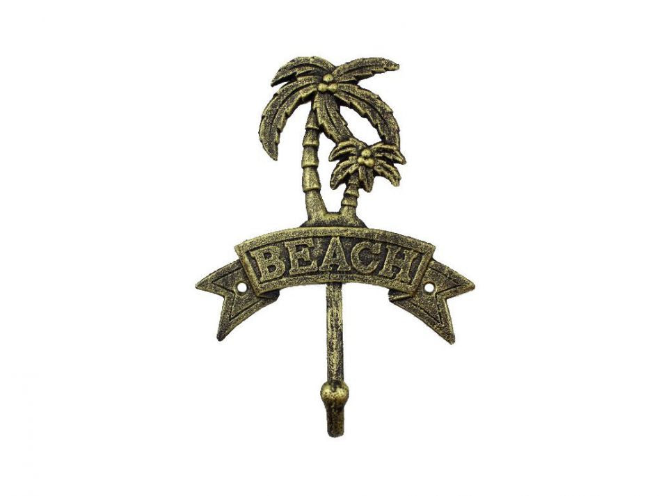 Rustic Gold Cast Iron Palm Tree Beach Hook 8""