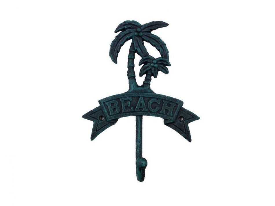 Seaworn Blue Cast Iron Palm Tree Beach Hook 8""