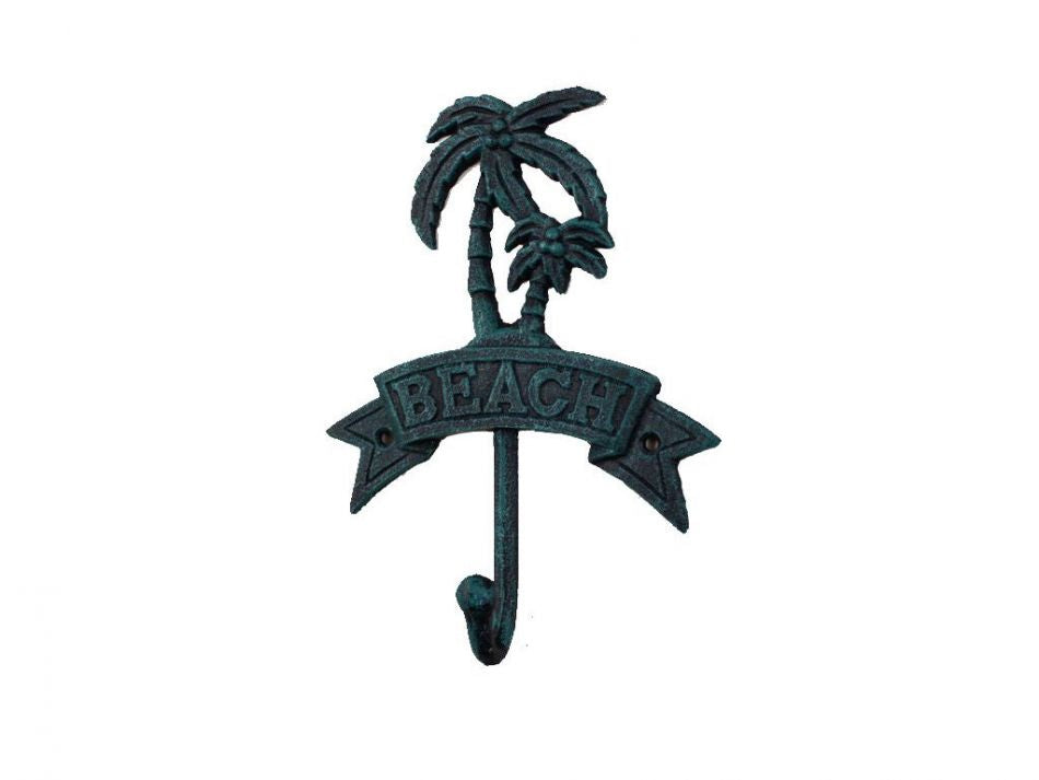 Seaworn Blue Cast Iron Palm Tree Beach Hook 8""