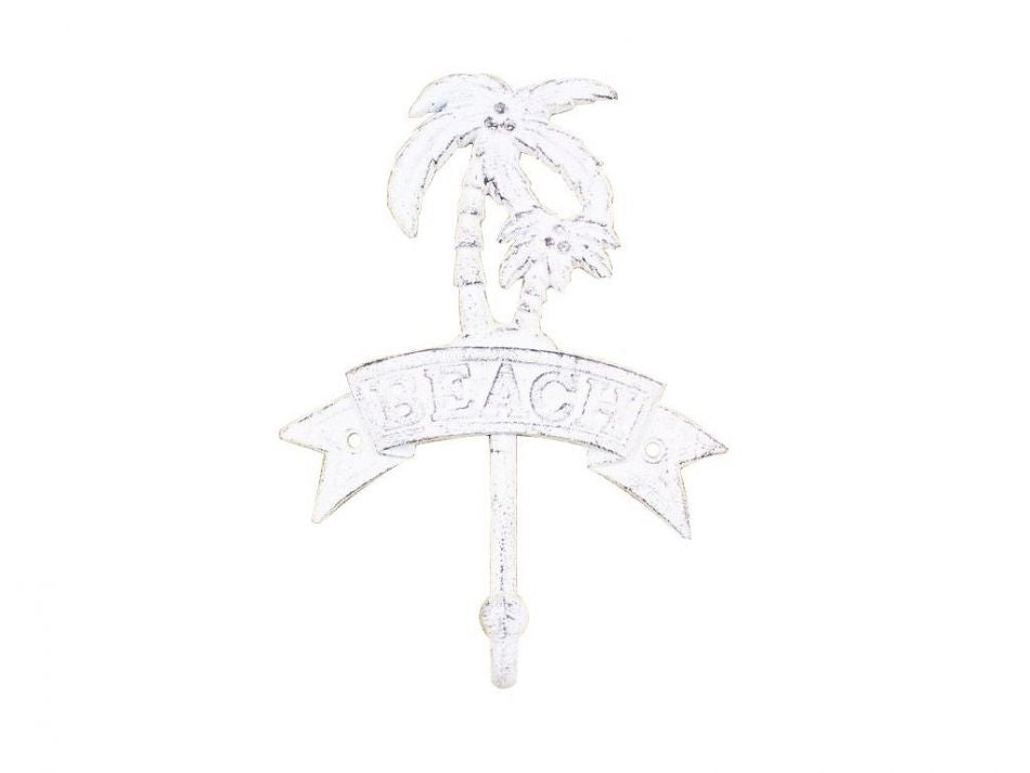 Whitewashed Cast Iron Palm Tree Beach Hook 8""