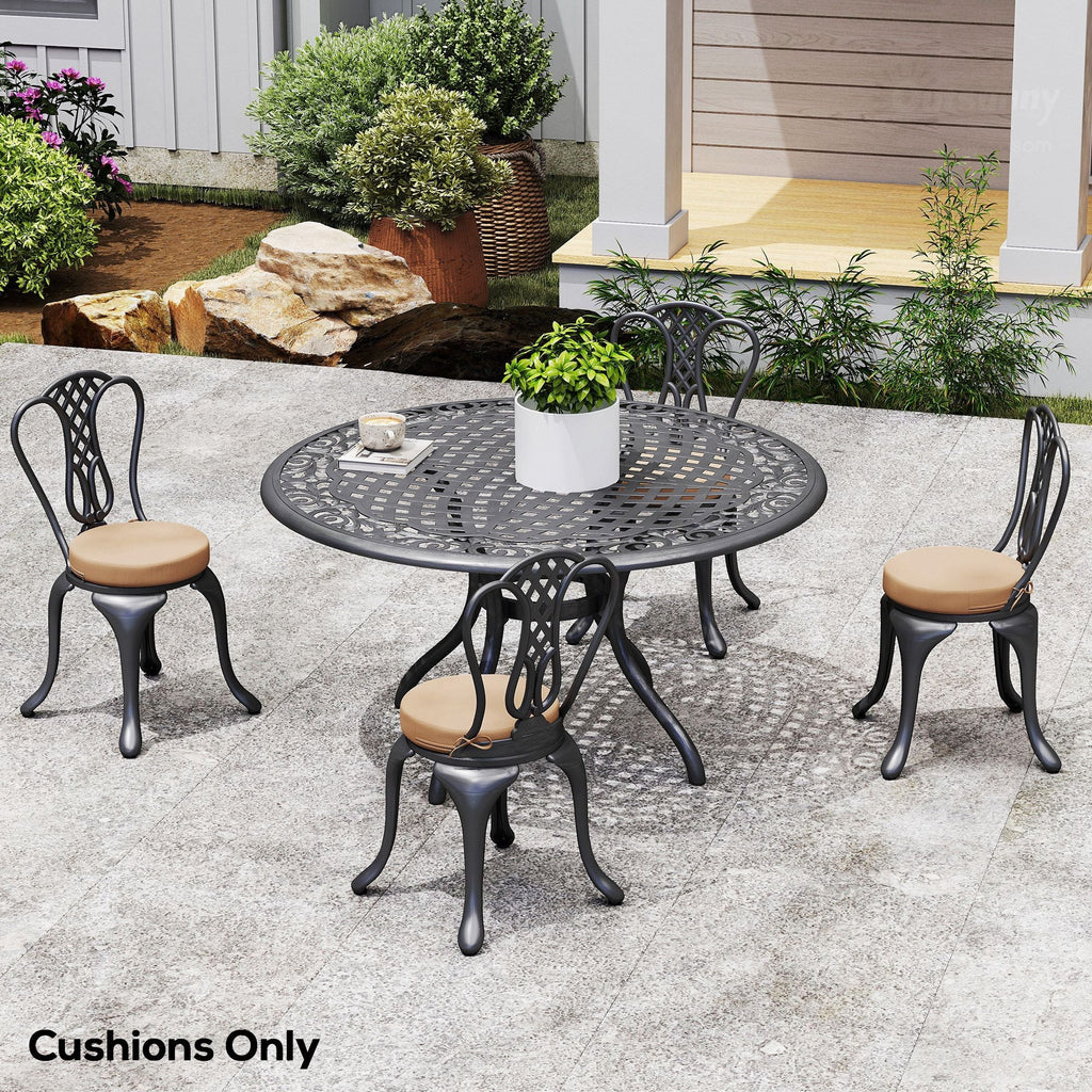 Patio Chair Cushions Set of 4 Round Seat Cushions for Dining Bistro Chairs Machine Washable, 15" x 15" x 3", Khaki - PhishStones Products