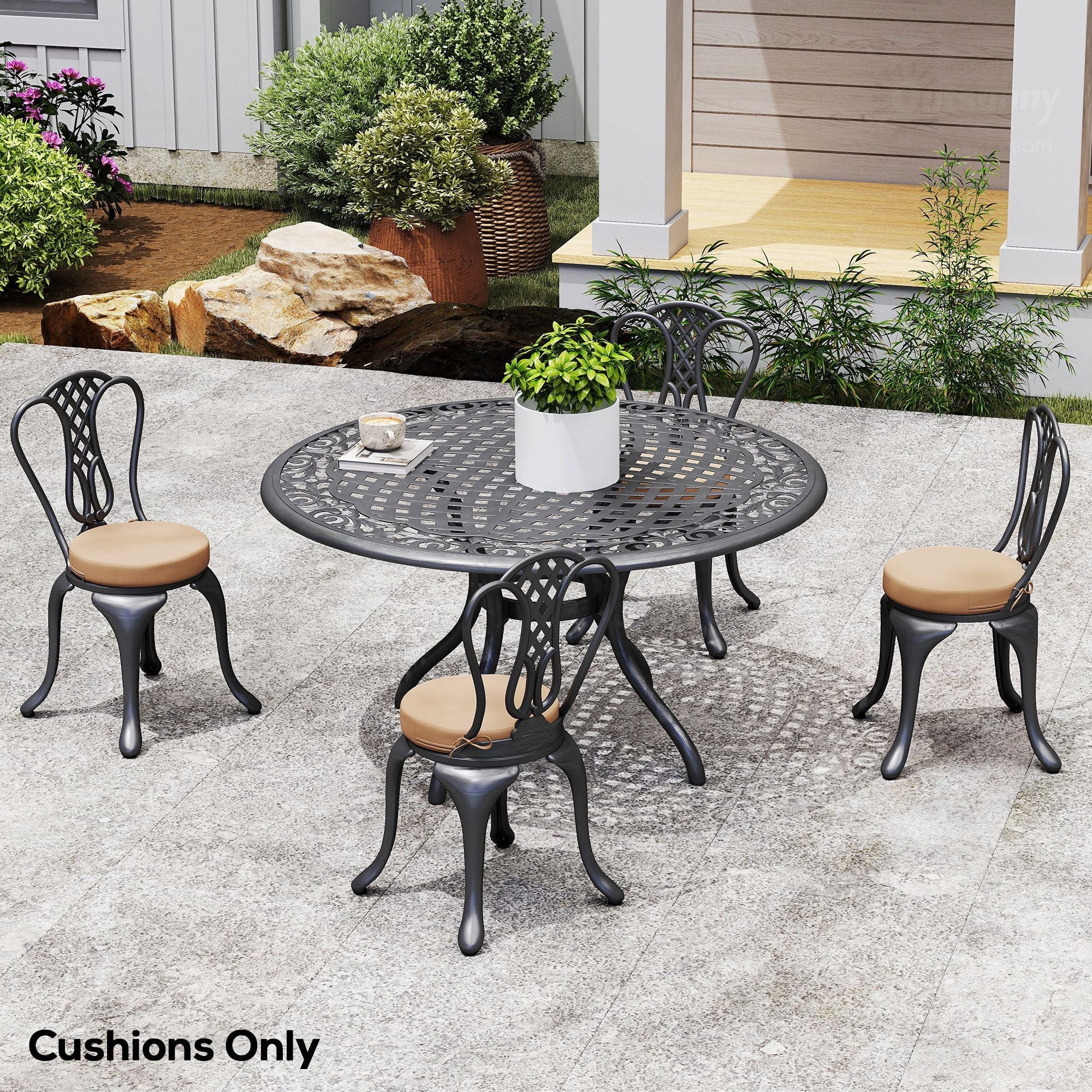 Patio Chair Cushions Set of 4 Round Seat Cushions for Dining Bistro Chairs Machine Washable, 15" x 15" x 3", Khaki - PhishStones Products