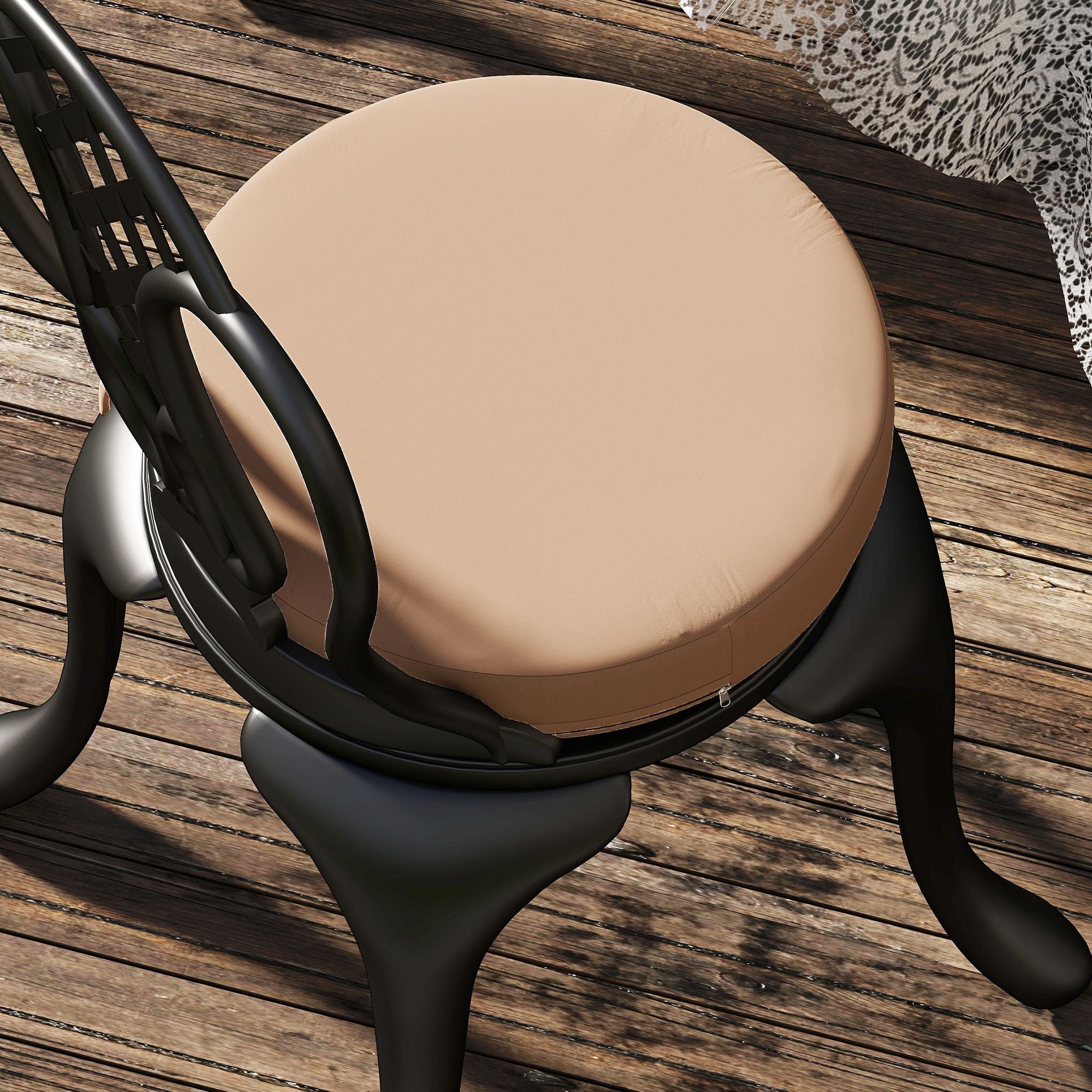 Patio Chair Cushions Set of 4 Round Seat Cushions for Dining Bistro Chairs Machine Washable, 15" x 15" x 3", Khaki - PhishStones Products