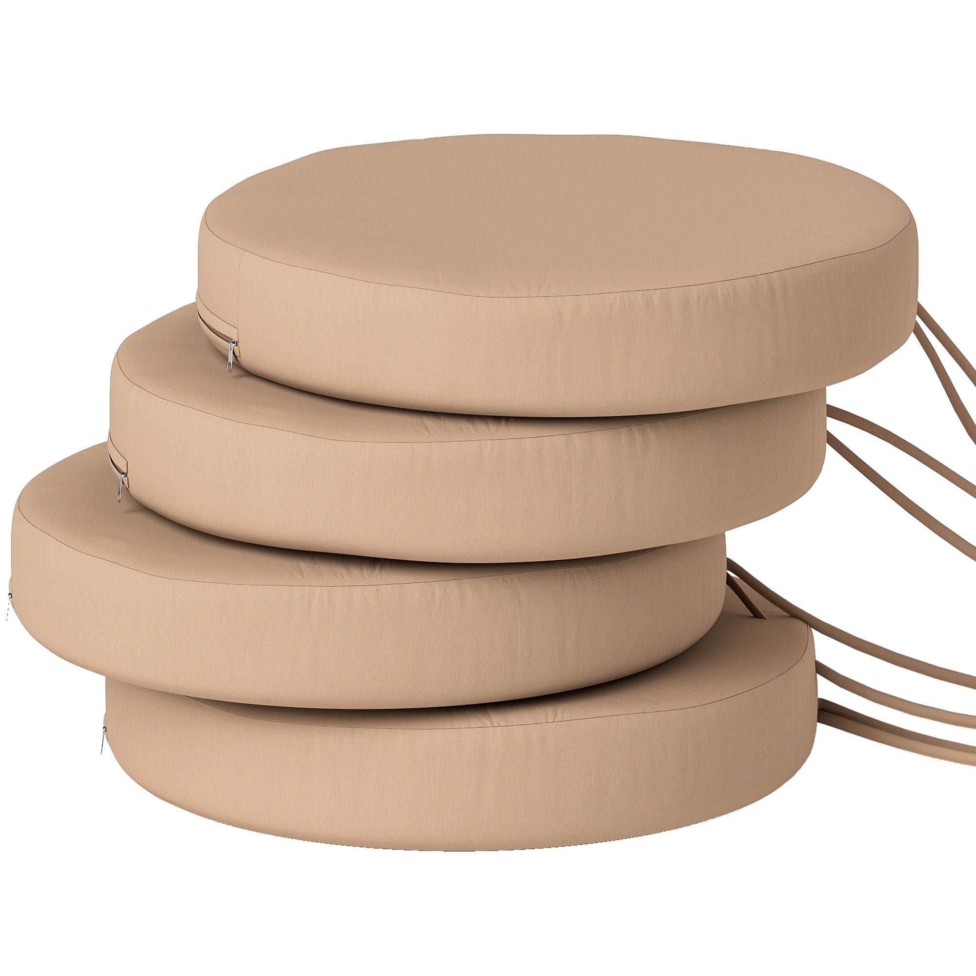 Patio Chair Cushions Set of 4 Round Seat Cushions for Dining Bistro Chairs Machine Washable, 15" x 15" x 3", Khaki - PhishStones Products