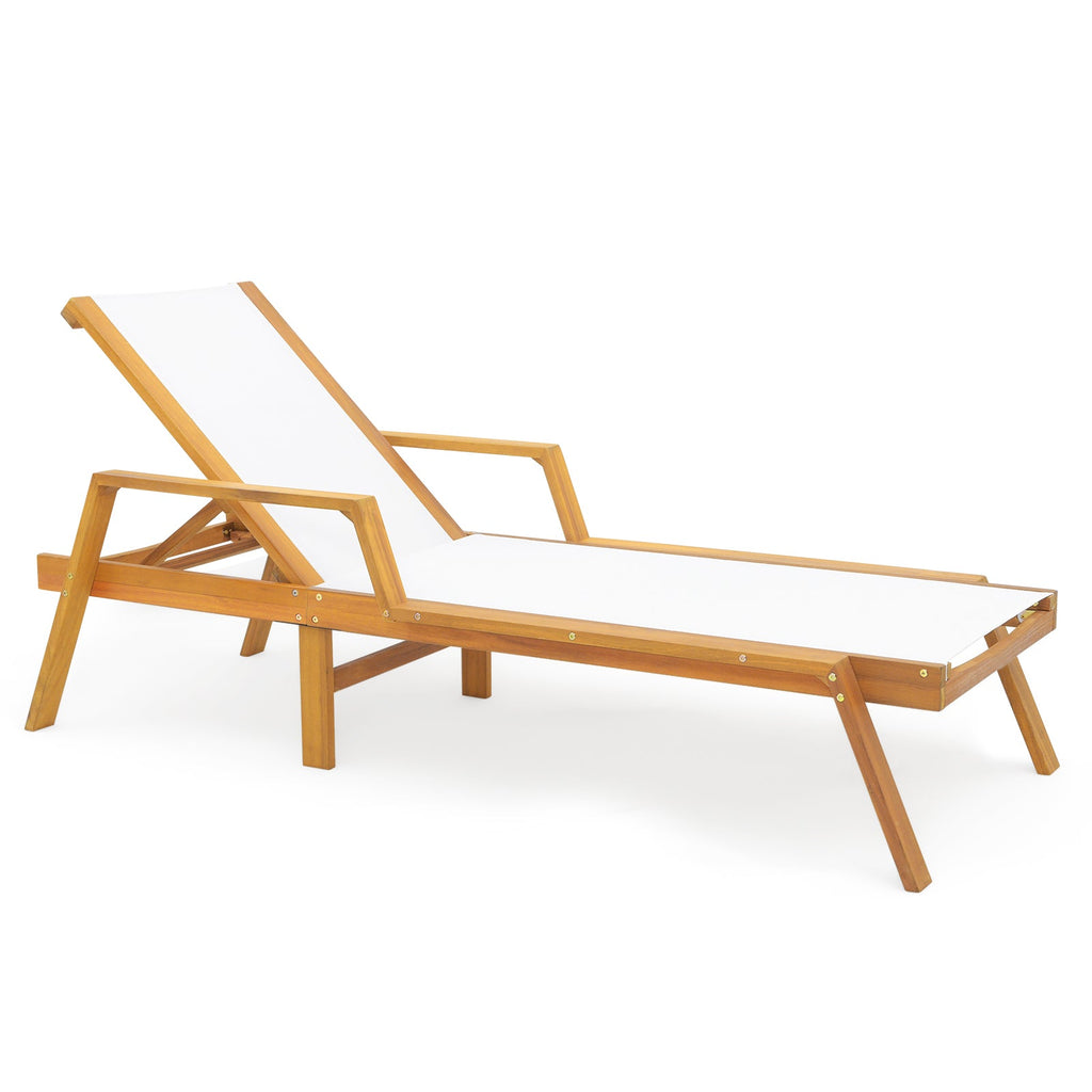 Patio Chaise Lounge Chair with Armrests and Fabric Seat for Backyard-White