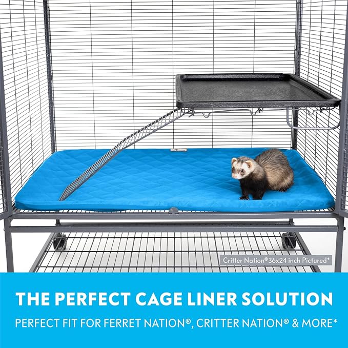 Paw Inspired Fitted Fleece Liner for Ferret Nation, Critter Nation Cage for Ferrets, Rats, Chinchillas, Hedgehogs & Other Small Animals (Blue, Bottom Pan Liner) - PhishStones Products