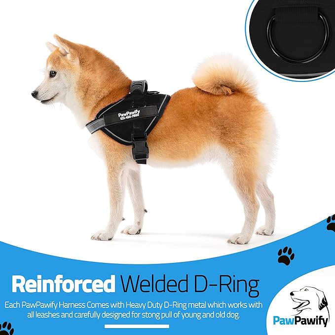 PawPawify Custom No Pull Dog Harness with Name and Phone Number, Heavy Duty Personalized Pet Vest to Prevent Tugging, Pulling, or Choking, Training and Walking (New Black, S (10 - 19LBS)) - PhishStones Products