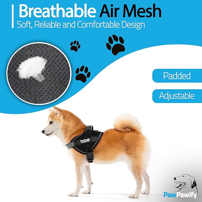 PawPawify Custom No Pull Dog Harness with Name and Phone Number, Heavy Duty Personalized Pet Vest to Prevent Tugging, Pulling, or Choking, Training and Walking (New Black, S (10 - 19LBS)) - PhishStones Products
