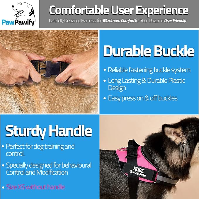 PawPawify Custom No Pull Dog Harness with Name and Phone Number, Heavy Duty Personalized Pet Vest to Prevent Tugging, Pulling, or Choking, Training and Walking (Orange, S (10 - 19LBS)) - PhishStones Products
