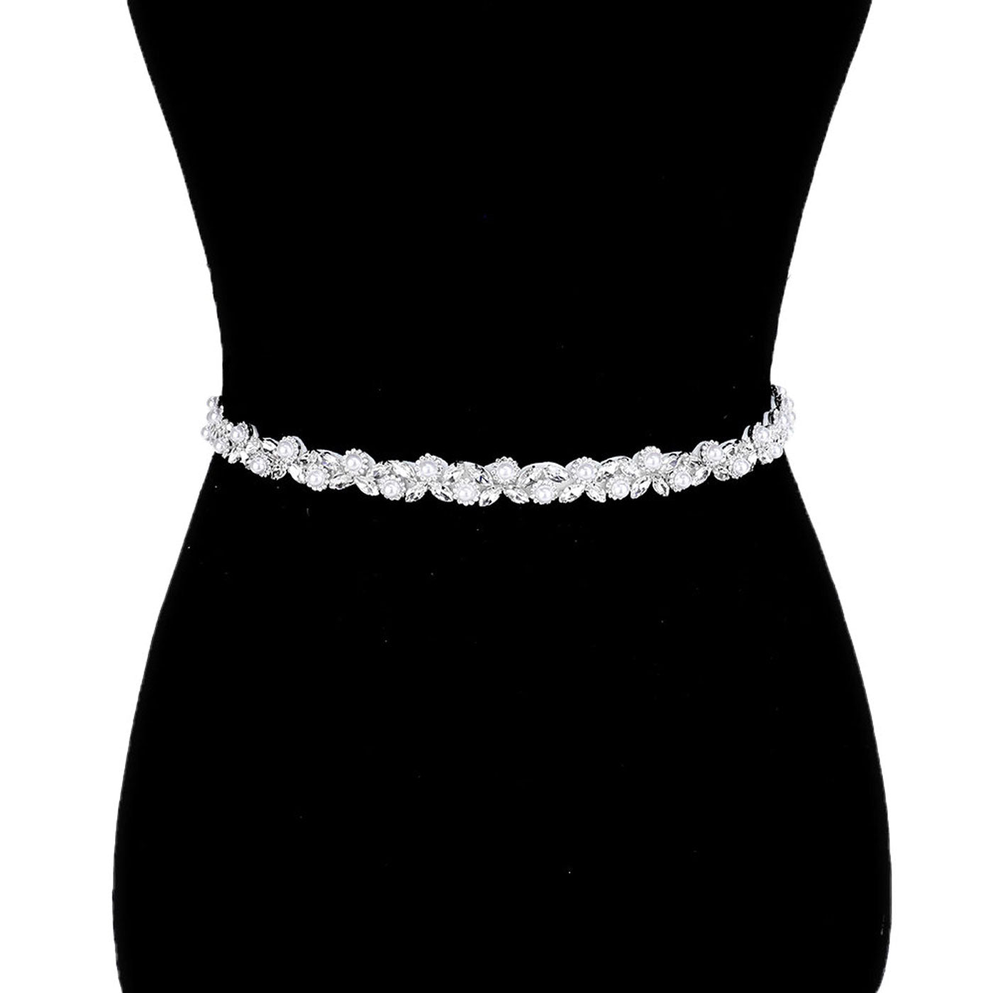 Pearl Crystal Rhinestone Floral Bridal Wedding Belt Headband