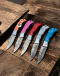 Personalized Damascus Steel Pocket Knife with Damascus Folding Knife - Custom Father Day Gift Knife - PhishStones Products
