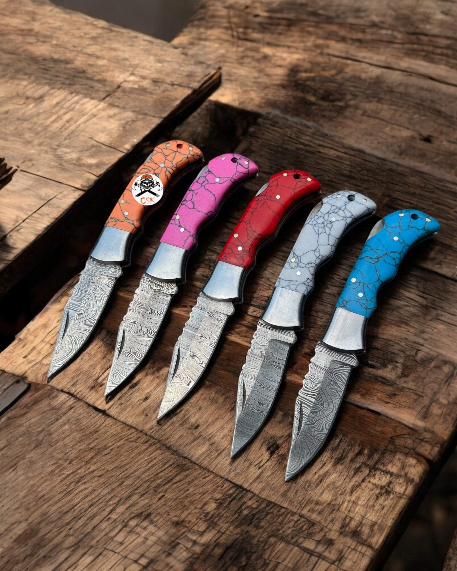 Personalized Damascus Steel Pocket Knife with Damascus Folding Knife - Custom Father Day Gift Knife - PhishStones Products