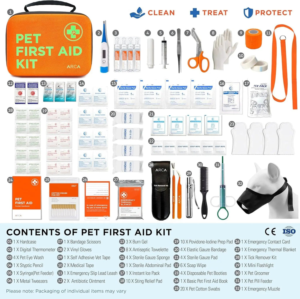 Pet First Aid Kit for Dogs & Cats with Thermometer, Tick Remover & Manual - PhishStones Products