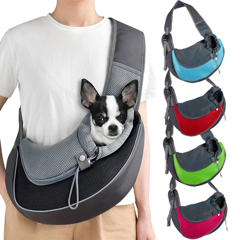Pet Sling Carrier Shoulder Bag — Mesh Crossbody Travel Carrier for Small Dogs & Cats (S: up to 6.6 lb / 3 kg, L: up to 13.2 lb / 6 kg) - PhishStones Products