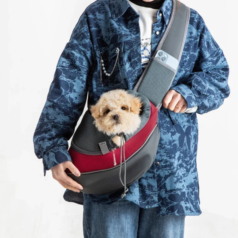Pet Sling Carrier Shoulder Bag — Mesh Crossbody Travel Carrier for Small Dogs & Cats (S: up to 6.6 lb / 3 kg, L: up to 13.2 lb / 6 kg) - PhishStones Products