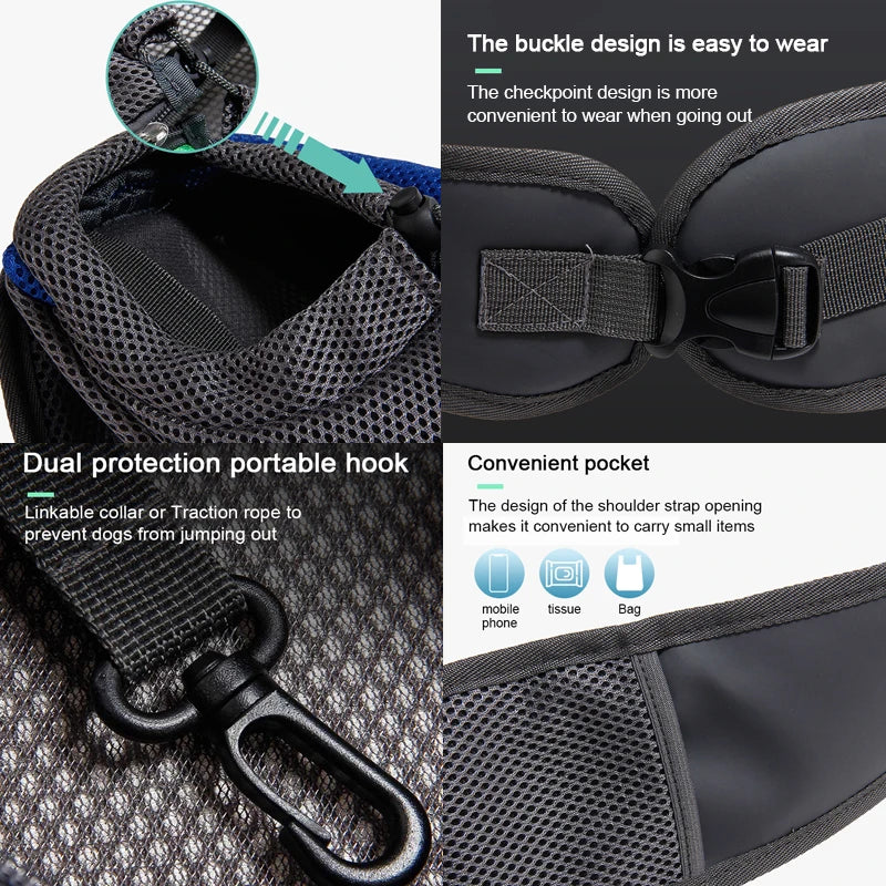 Pet Sling Carrier Shoulder Bag — Mesh Crossbody Travel Carrier for Small Dogs & Cats (S: up to 6.6 lb / 3 kg, L: up to 13.2 lb / 6 kg) - PhishStones Products