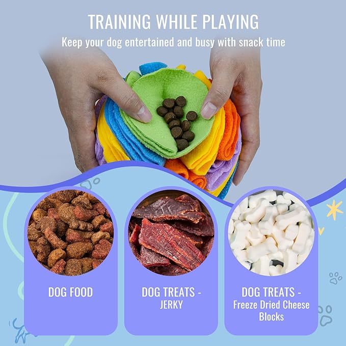 Pet Snuffle Ball, Puzzle Sniffing Interactive Dog Ball for Blind Dogs Training Stress Relief Dog Enrichment Toys Treat Machine Washable (15cm, Sweet Purple) - PhishStones Products