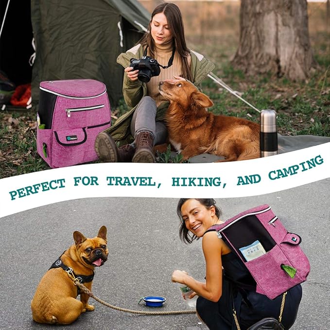 PetAmi Dog Travel Bag Backpack, Airline Approved Dog Bags for Traveling, Puppy Diaper Bag Supplies, Pet Camping Essentials Hiking Accessories Dog Mom Gift, Food Container, Collapsible Bowls, Pink - PhishStones Products