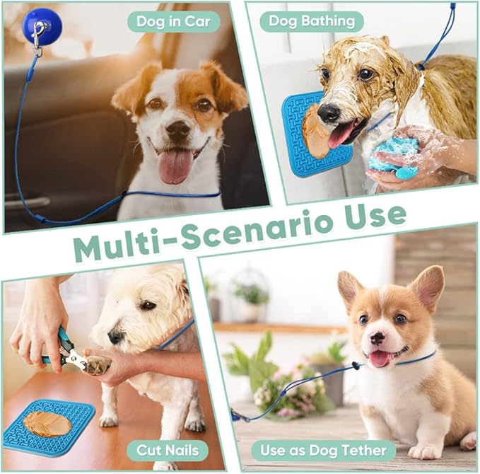 Petbobi Dog Bathing Tether with Heavy Suction Cup Lick Mat, Pet Grooming Tub Restraint Leash with Dog Scrubber for Bath, Adjustable Cat Fixed Safety Rope for Shower, Blowing, Trimming, Brushing Pet - PhishStones Products