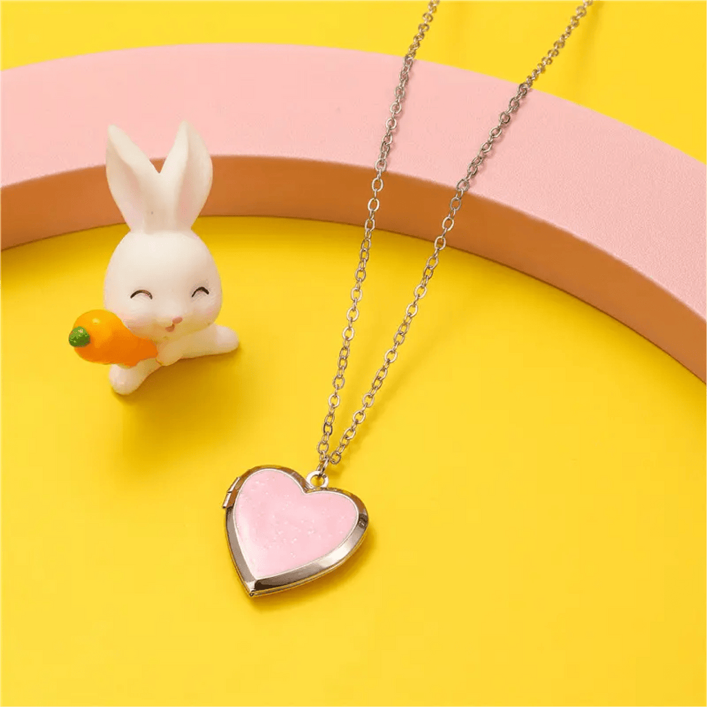 Pink Heart Locket Necklace with Chain-super cute!