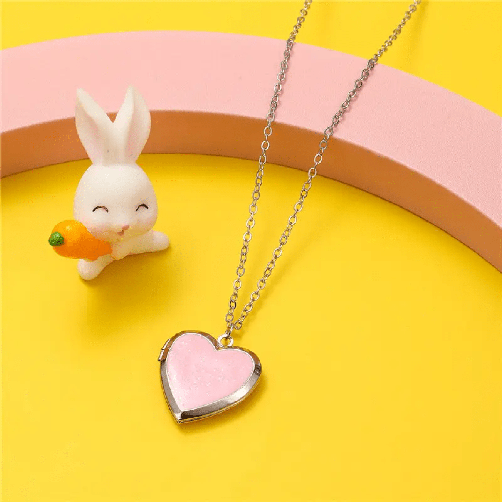 Pink Heart Locket Necklace with Chain-super cute!