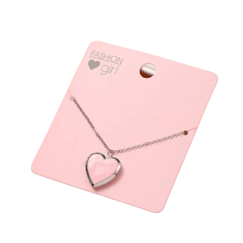 Pink Heart Locket Necklace with Chain-super cute!