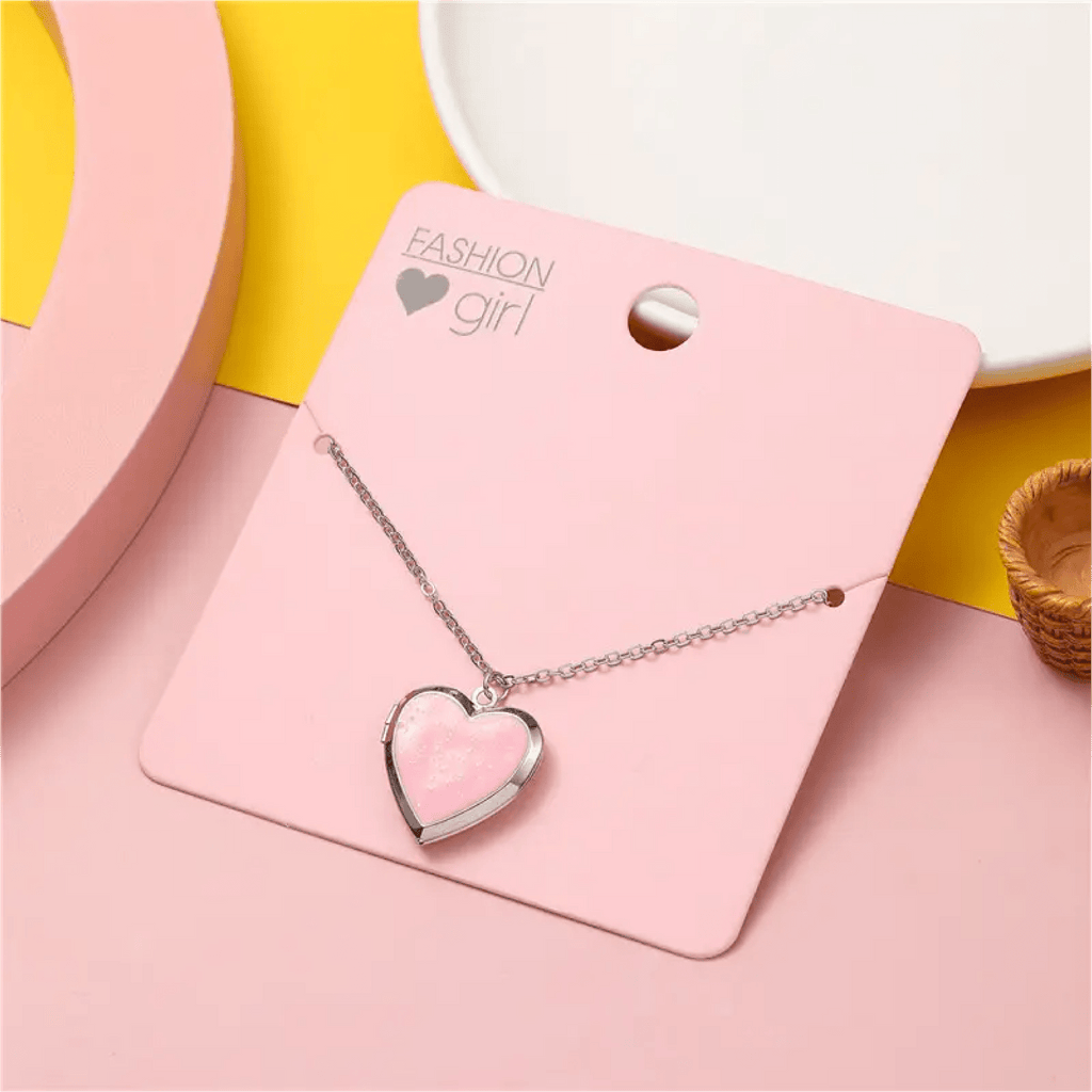 Pink Heart Locket Necklace with Chain-super cute!