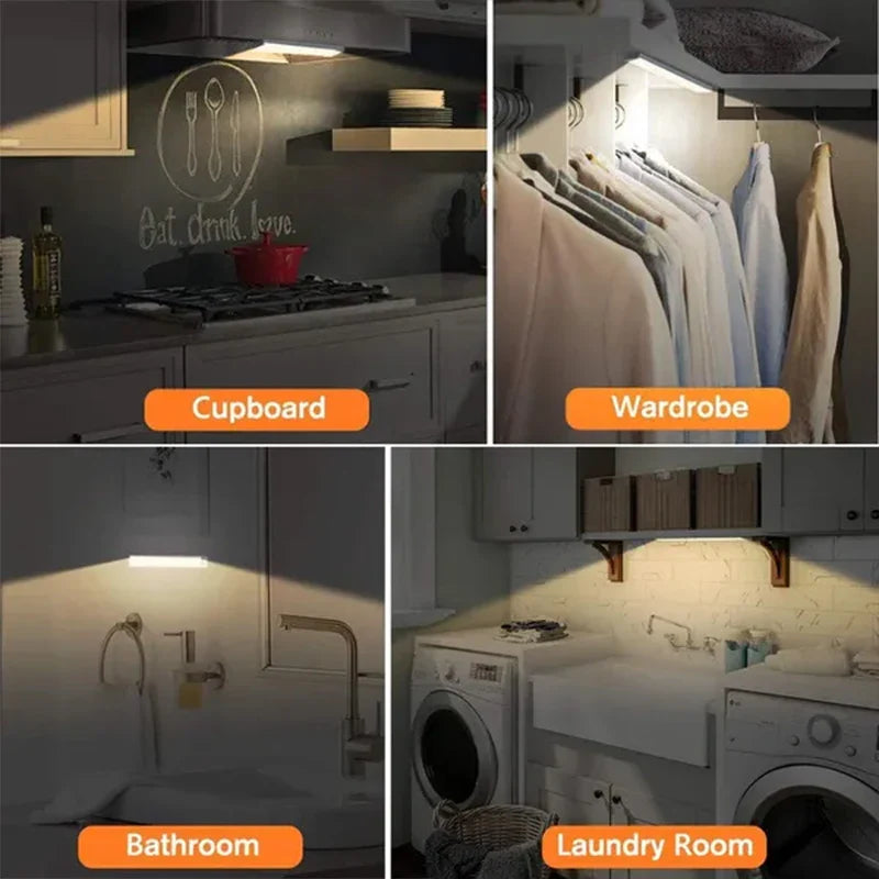 PIR Motion Sensor LED Under - Cabinet Rechargeable Night Light — Dimmable Magnetic Closet Stair Kitchen Light Bar (10–50 cm / 4–20 in) - PhishStones Products