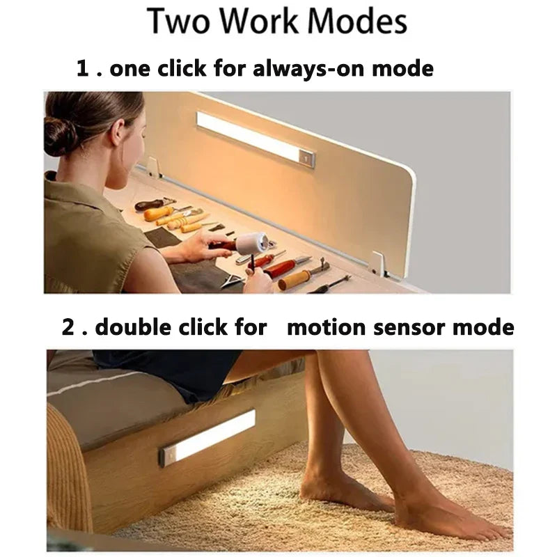 PIR Motion Sensor LED Under - Cabinet Rechargeable Night Light — Dimmable Magnetic Closet Stair Kitchen Light Bar (10–50 cm / 4–20 in) - PhishStones Products