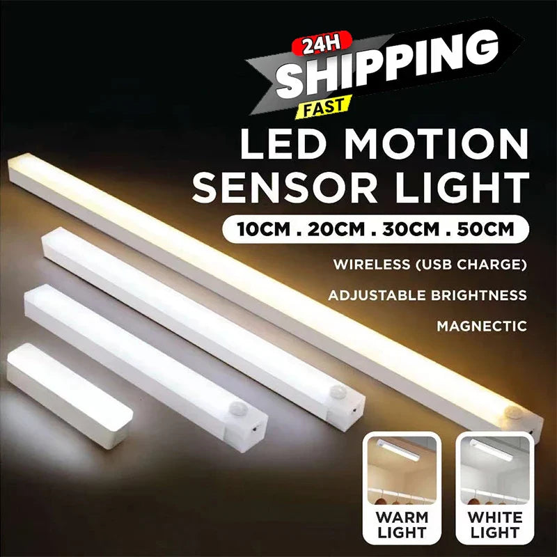 PIR Motion Sensor LED Under - Cabinet Rechargeable Night Light — Dimmable Magnetic Closet Stair Kitchen Light Bar (10–50 cm / 4–20 in) - PhishStones Products