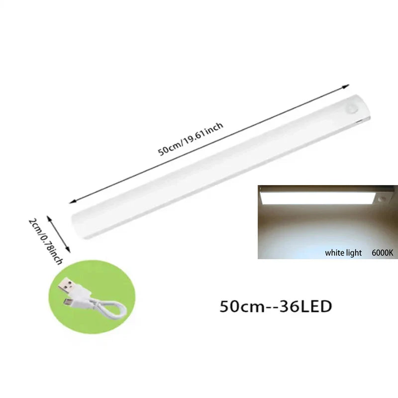 PIR Motion Sensor LED Under - Cabinet Rechargeable Night Light — Dimmable Magnetic Closet Stair Kitchen Light Bar (10–50 cm / 4–20 in) - PhishStones Products