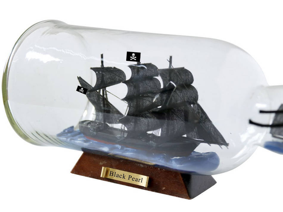 Black Pearl Model Ship in a Glass Bottle 11""