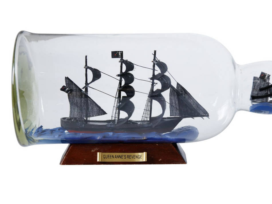 Blackbeard's Queen Anne's Revenge Model Ship in a Glass Bottle 11""