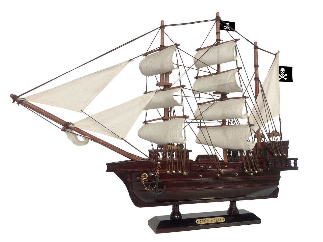 Wooden Captain Hook's Jolly Roger from Peter Pan White Sails Pirate Ship Model 15""