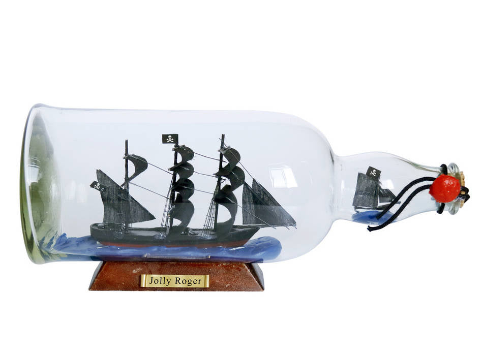 Captain Hook's Jolly Roger from Peter Pan Model Ship in a Glass Bottle 11""