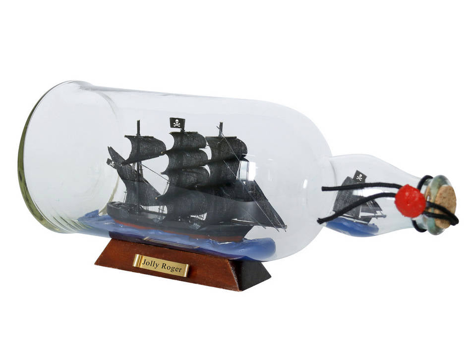 Captain Hook's Jolly Roger from Peter Pan Model Ship in a Glass Bottle 11""