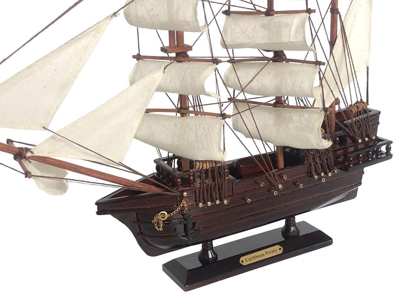 Wooden Caribbean Pirate White Sails Model Ship 15""