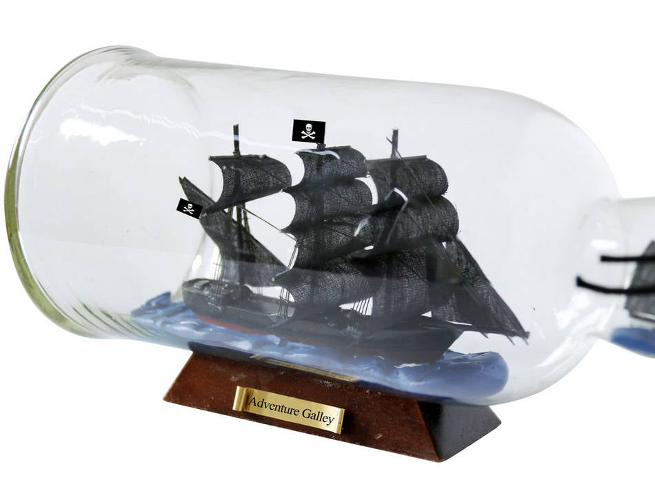 Captain Kidd's Adventure Galley Model Ship in a Glass Bottle 11""