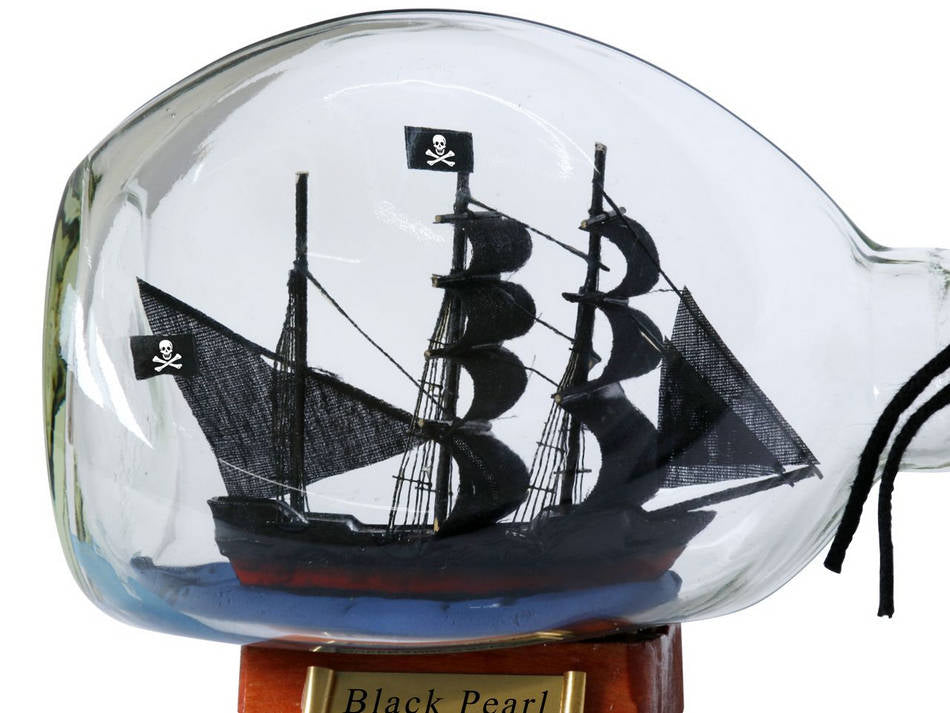 Black Pearl Pirate Ship in a Glass Bottle 7""