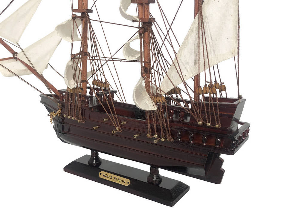 Wooden Captain Kidd's Black Falcon White Sails Pirate Ship Model 20""