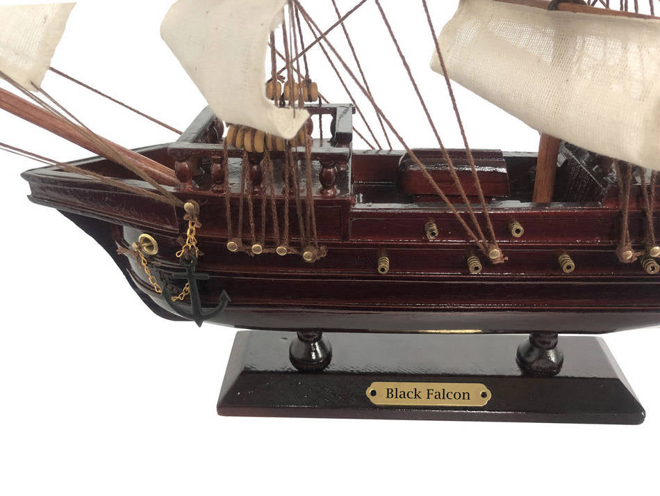 Wooden Captain Kidd's Black Falcon White Sails Pirate Ship Model 15""