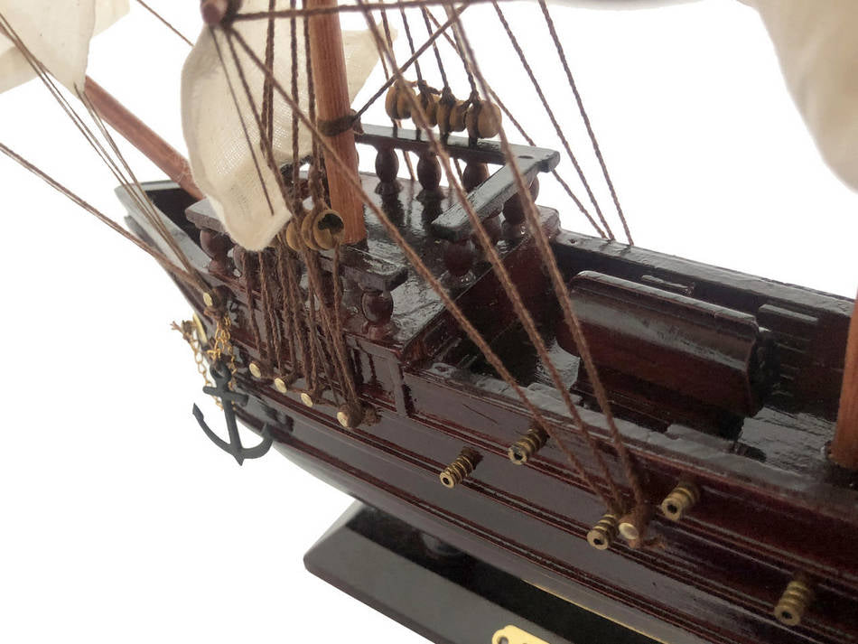 Wooden Captain Kidd's Black Falcon White Sails Pirate Ship Model 15""