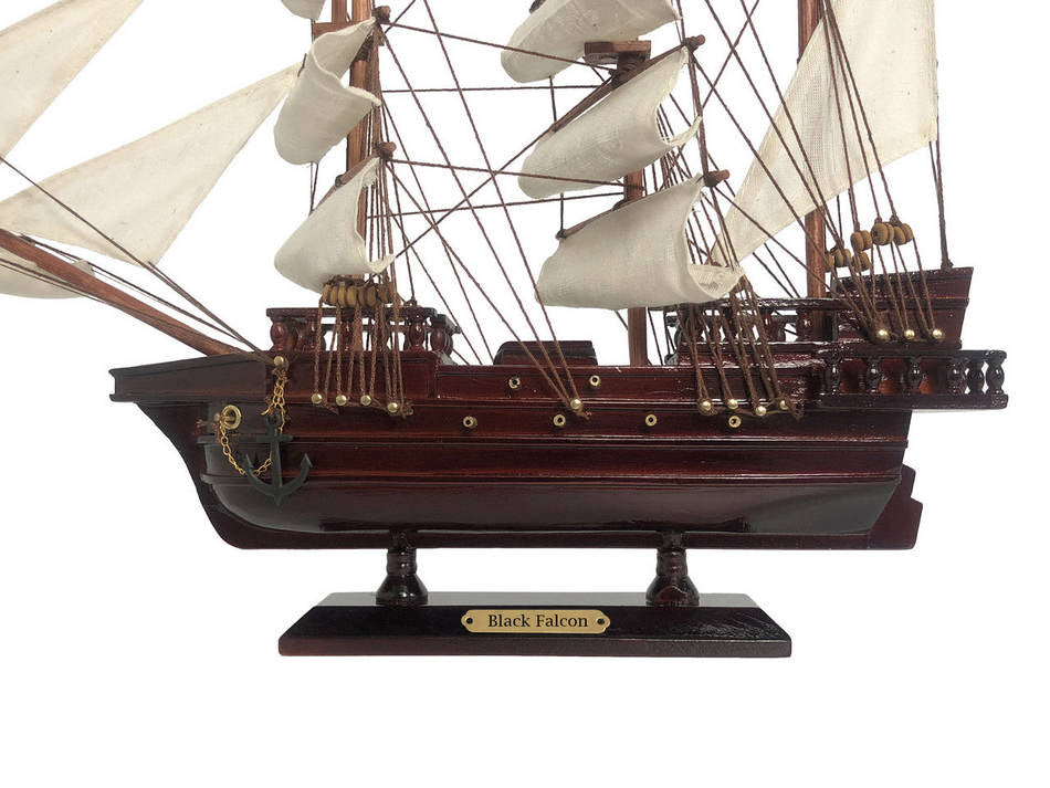 Wooden Captain Kidd's Black Falcon White Sails Pirate Ship Model 15""